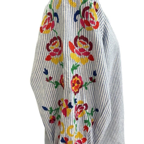 Neiman Marcus Women’s Embroidered Floral Tassels Cotton Blouse Size 1X - Picture 3 of 9